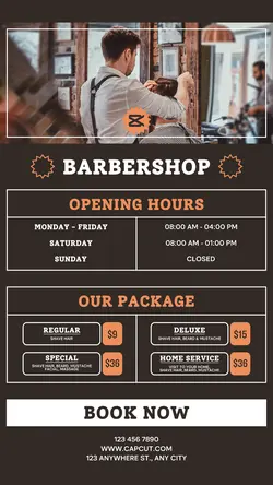 Barbershop Service and Open Hours Instagram Story