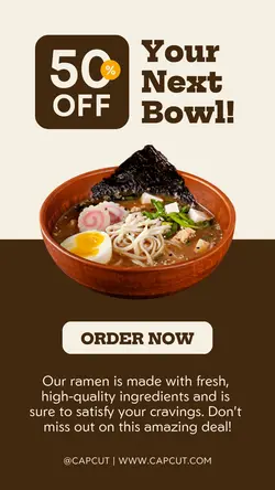 Beige and Brown Modern Ramen Promo Instagram Story