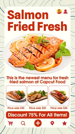 Salmon Fried Fresh Promotion Instagram Story Cream Red Modern