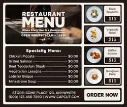 restaurant menu facebook post