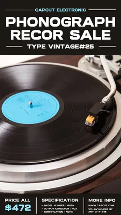 Electronic Phonograph Record Sale Product Display Instagram Story Black Minimalist