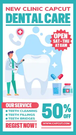 Healthy Dental Care Service Promotion Instagram Story Green Red Flat Modern