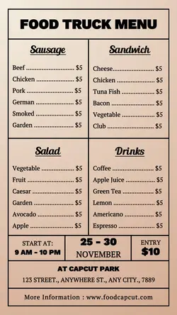 Food Truck Menu Instagram Story