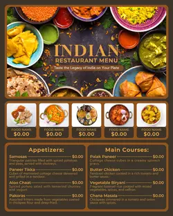 indian restaurant menu instagram post