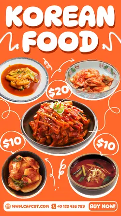 Korean Food Product Display Instagram Story Orange Funny Modern Flat