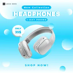 Electronics Headphones Instagram Post Blue Minimalist