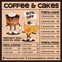 Food Coffe & Cakes Menu Instagram Post Brown Flat Retro