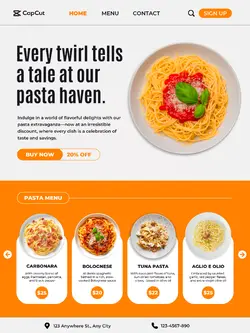 Pasta Menu Landing Page