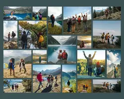 Non-marketing photo collage grey travelling activity