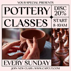 Pottery Classes Promotion Instagram Post Cream Minimalist
