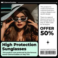 High Protection Sunglasses Promotion Instagram Post Black White Green Minimalist
