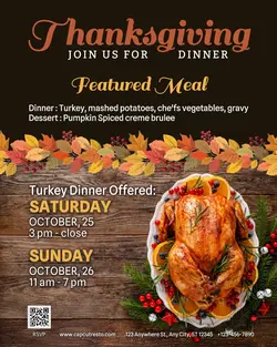 Thanksgiving Dinner Menu Resto Product Display