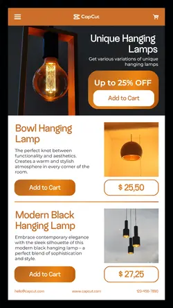 Furniture Hanging Lamp Orange Black Product Display Instagram Story