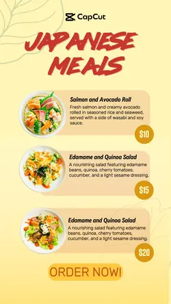 Food and Beverage Japanese Meal Menu Offering Tiktok Ad Red and Yellow Poster