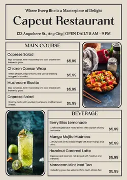 Beige Minimalist Restaurant Menu