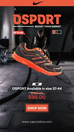 Fashion Industry sport shoes display product promotion offering discount instagram story