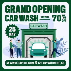 Grand Opening Car Wash Promotion Instagram Post Green Flat Modern