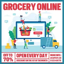Grocery Online Promotion Instagram Post Blue Red Flat Modern