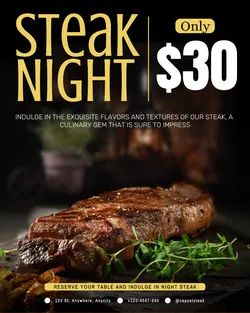 Yellow Night Steak Promotion Sale Instagram Post