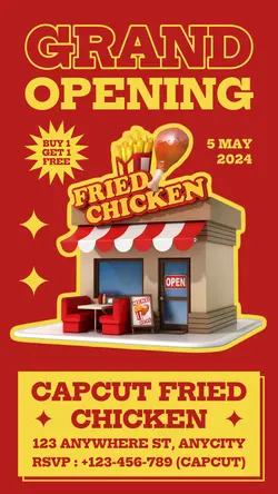 Food & Beverage Fried Chicken Store Grand Opening Invitation Template Tiktok