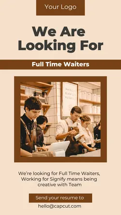 Business Hiring Full Time Waiters Instagram Story