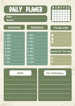 Non-marketing Planner & Schedule, Green pastel minimalist daily planner editable