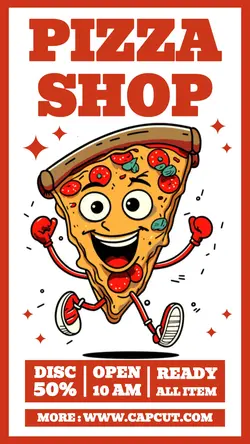 Pizza Shop Promotion Instagram Story Red Flat Retro