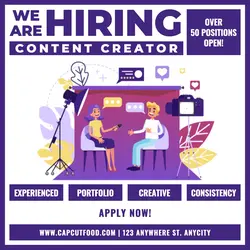 Hiring Content Creator Promotion Instagram Post Purple Flat Modern