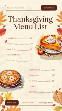 Thanksgiving Menu List Tiktok Post