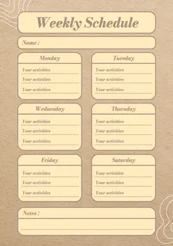 Chocolate theme weekly activity schedule design can be edited