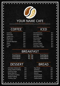 Coffe and Bread menu