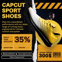 Editable yellow running shoes business promotion display template for Instagram post