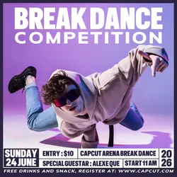 Break Dance Competititon Promotion Instagram Post Purple Flat Modern
