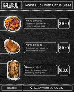 Roast duck menu with orange sauce, warm and delicious for Instagram stories