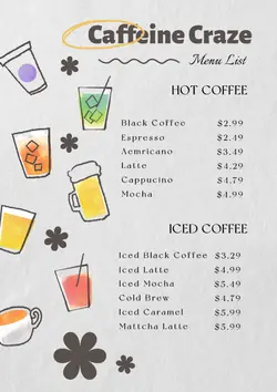Beverage Menu List Menu