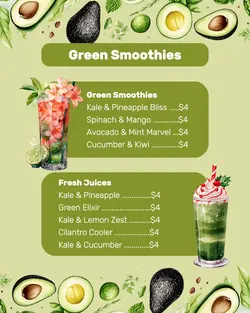 Green Smoothies Menu