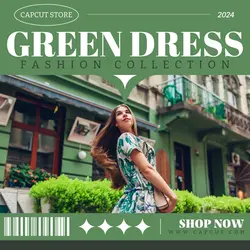 FASHION WOMAN DRESS GREEN WHITE