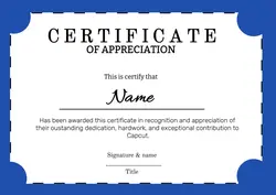 NON-MARKETING CERTIFICATE OF APPRECIATION BLUE SIMPLE