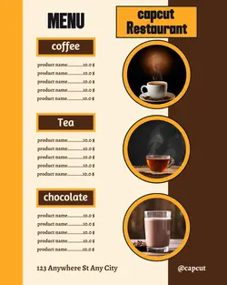 Drink menu list for a simple style restaurant for Instagram portraits