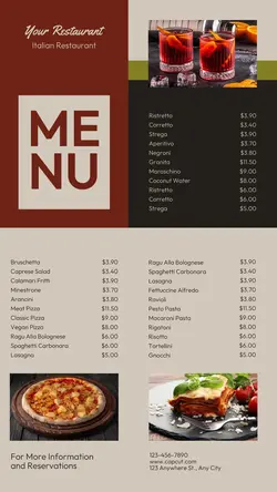 Food & Beverages Italian Restaurant Menu
