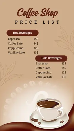 Coffee Shop Price List Instagram Story