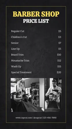 Barber Shop Price List Instagram Story