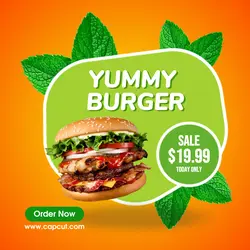 Yummy Burger - Orange and Green Instagram Post