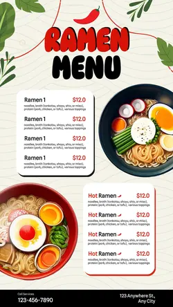 Food and Beverage Ramen Menu