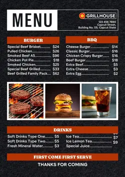 BBQ Grill Restaurant Menu Design 
