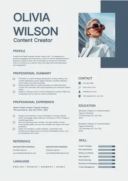 Business Content Creator Resume Modern Navy