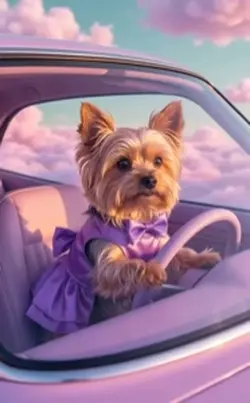 Yorkie driving car
