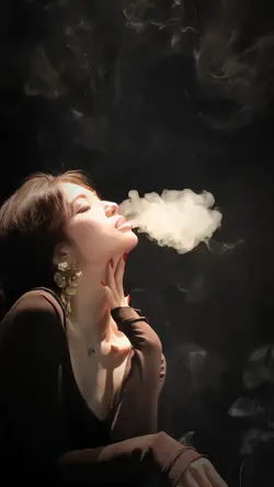 a girl blowing smoke