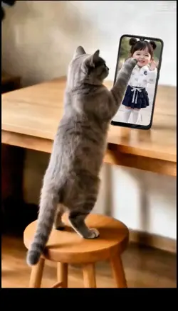 mèo xem điện thoại 