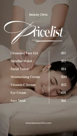 pricelist menu